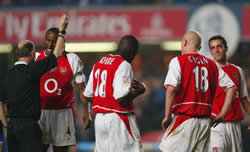 Cygan is sent off during Arsenal's FA Cup game with Chelsea.....