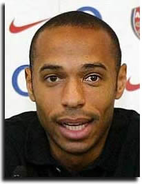 Thierry Henry at the press conference announcing his intention to stay at Arsenal