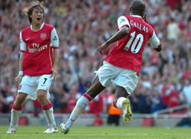 William Gallas celebrates his first goal for the Arsenal...