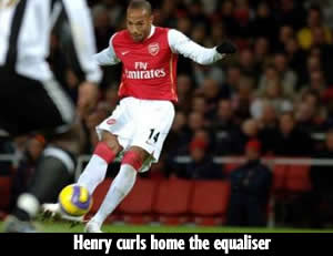 Henry fires home the free kick