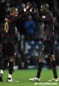 Diaby and Traore celebrate after the final whistle