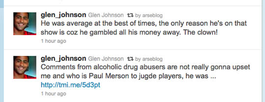 Glen Johnson Twitter Paul Merson