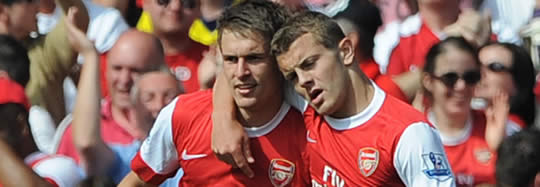 Aaron Ramsey and Jack Wilshere celebrate Arsenal's goal