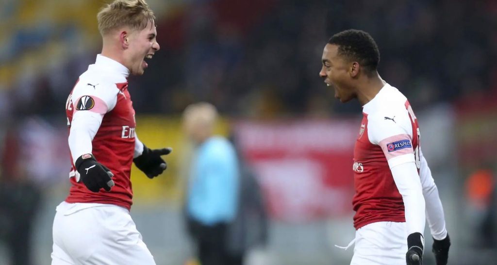FC Vorskla 0-3 Arsenal: Emile Smith Rowe and Joe Willock celebrate