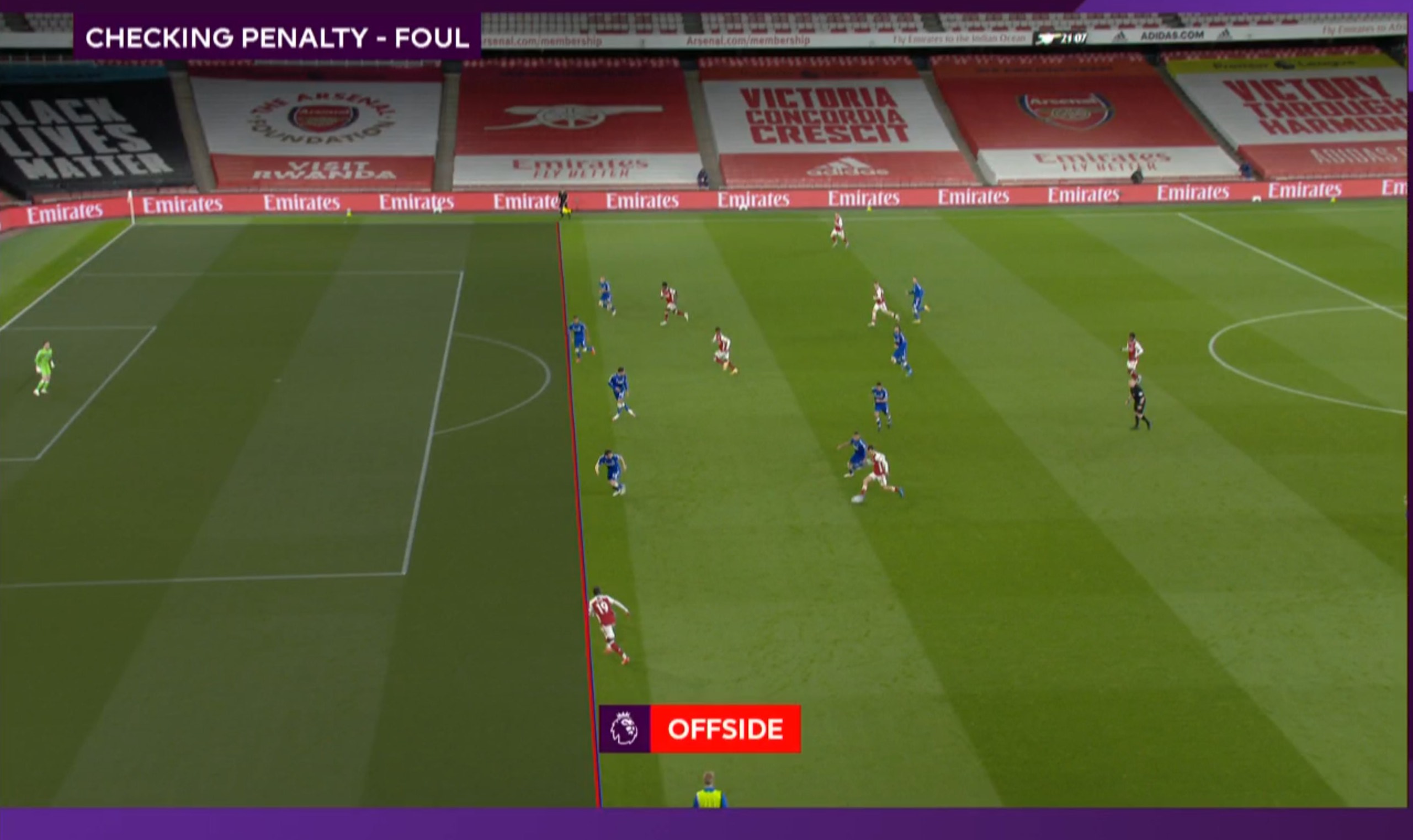 VAR shows Nicolas Pepe's elbow is offside against Everton